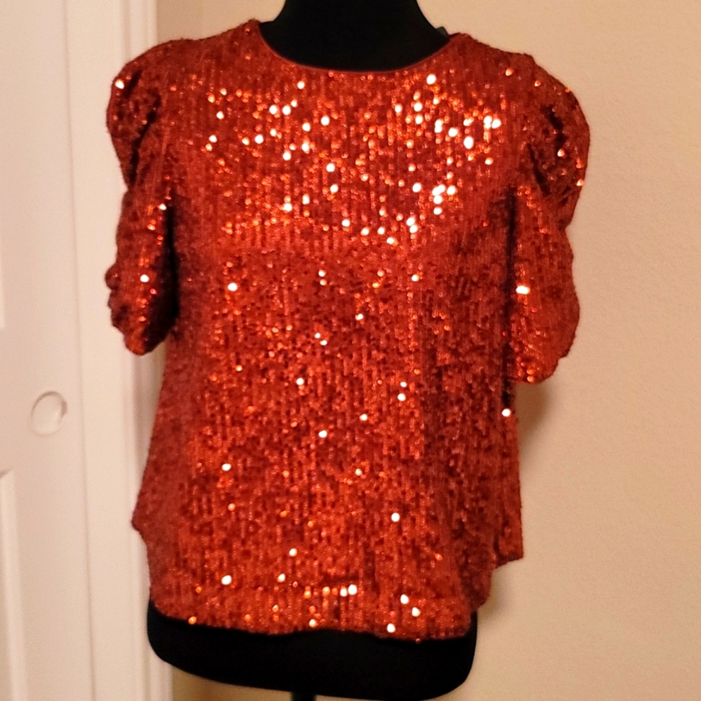 NWOT Copper/Dark Orange Sequined Top